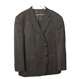 Joseph & Feiss Men's 50 R Gray with Black 100% Worsted Wool Two Button Blazer